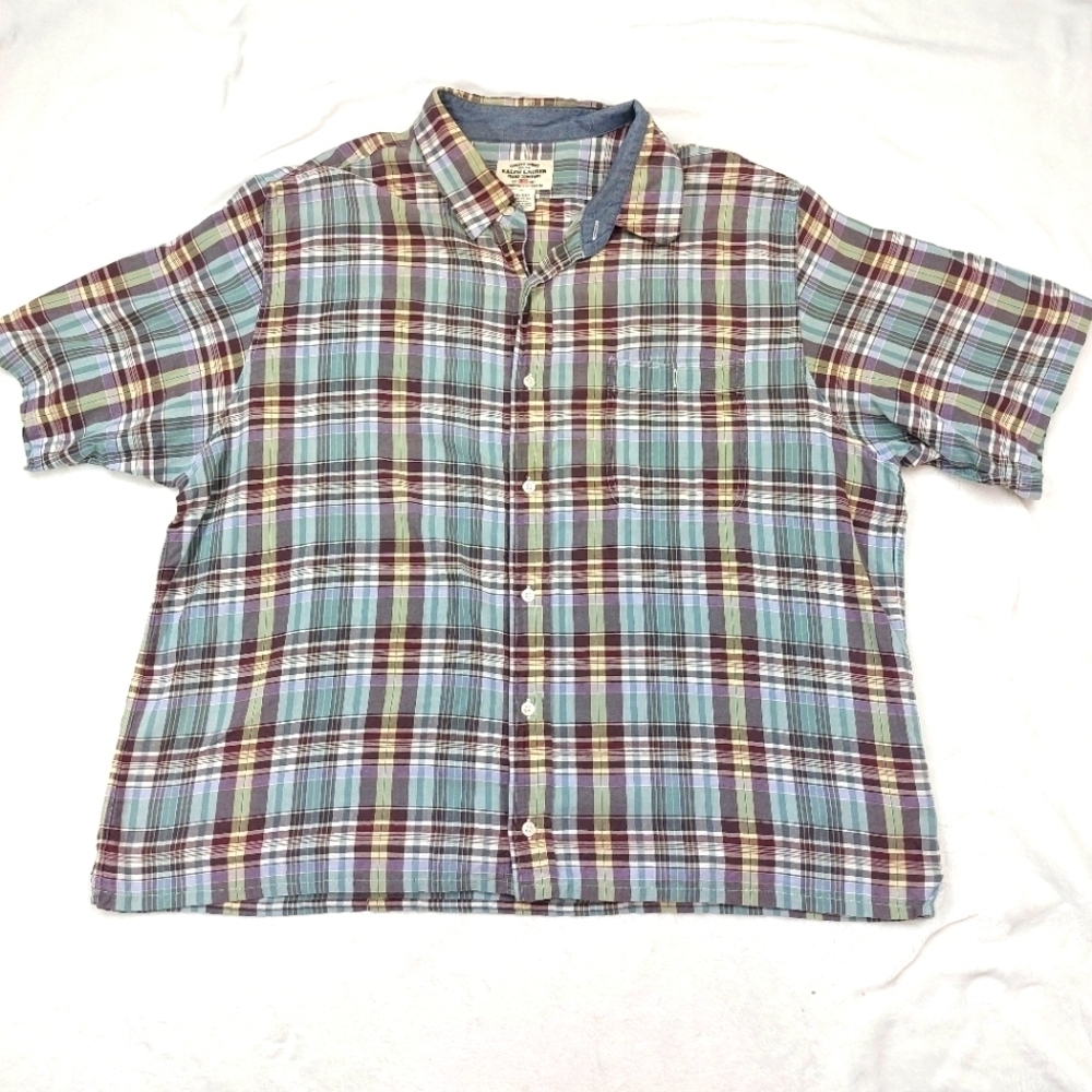 RALPH LAUREN JEANS CO MENS SHORT SLEEVE PLAID COTTON BUTTON FRONT SHIRT SIZE XXL
